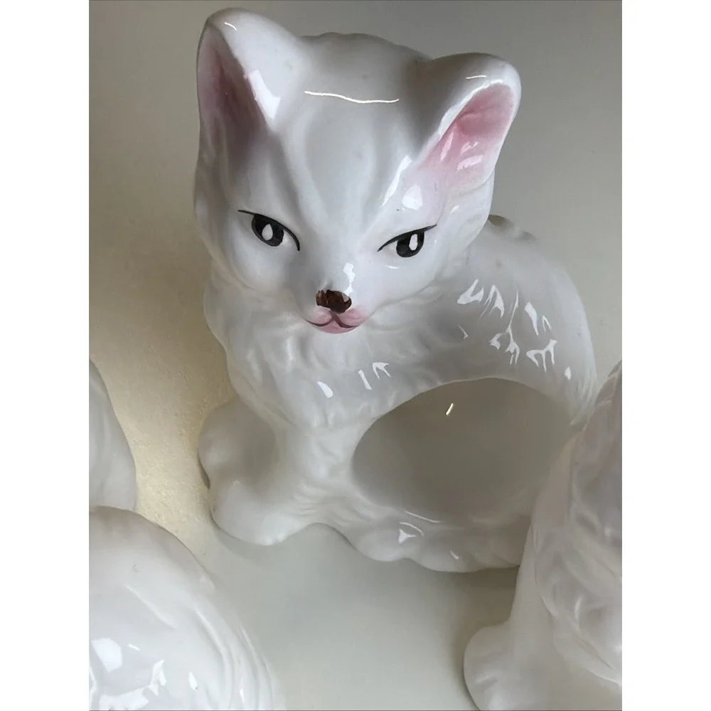 Abbott Kitten/Cat/Kitty Napkin Rings Set Of 7 Vintage 80's Porcelain,‎ Ceramic